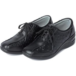 ウォーキングシューズ レディース コンフォートシューズ レザー風 ３E レースアップシューズ(ブラックD,  23.5 cm 3E)