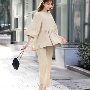 Flolia セットアップ ランタンスリーブペプラムブラウス テーパードパンツ スーツ フォーマル セレモニー 卒業式 卒園式 入学式 入園式 ママス
