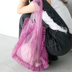 forksy. トートバッグ 「forksy.」シアーギンガムチェックリバーシブルフリルトートバック レディース