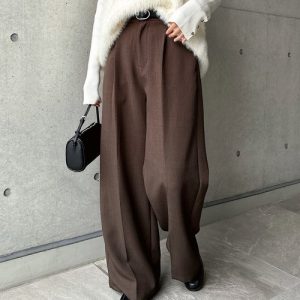 andme スラックス パンツ 「新色追加」ツイルタックスラックスワイドパンツ レディース